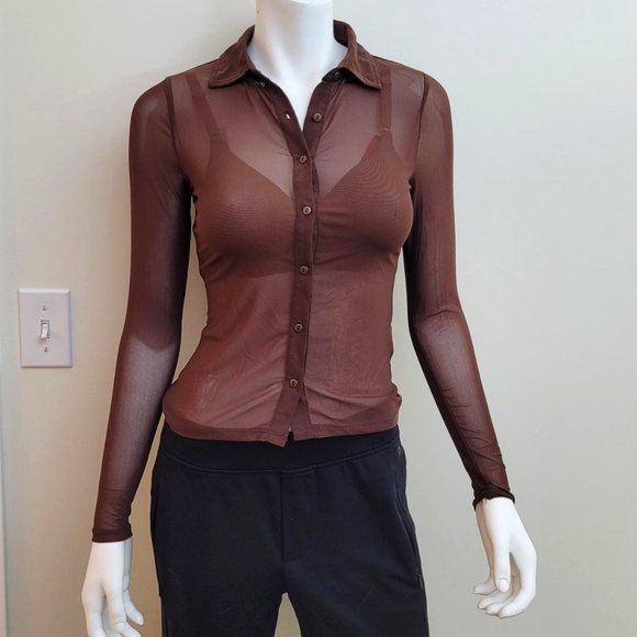 Cotton: On - Mason Mesh Button Down Long Sleeve Top. Size XXS. NWT - Picture 1 of 7